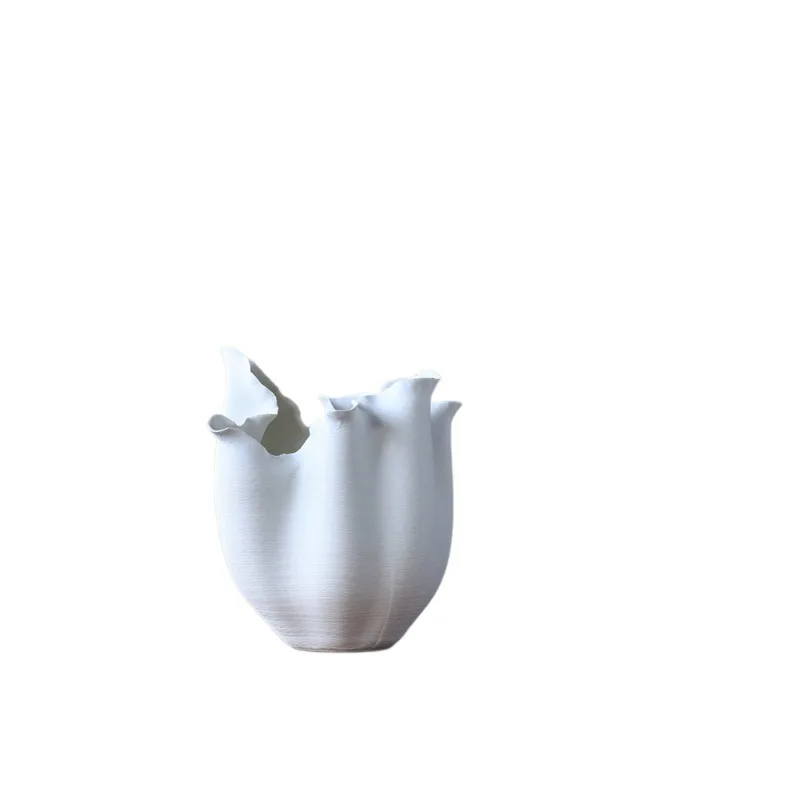 Wabi Sand Wind Ceramic Vase High-end White Chinese Pottery Living Room Decorative Art Flower Ware Large Diameter