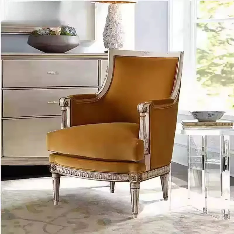 Solid wood sofa chair retro light luxury living room balcony fabric leisure chair