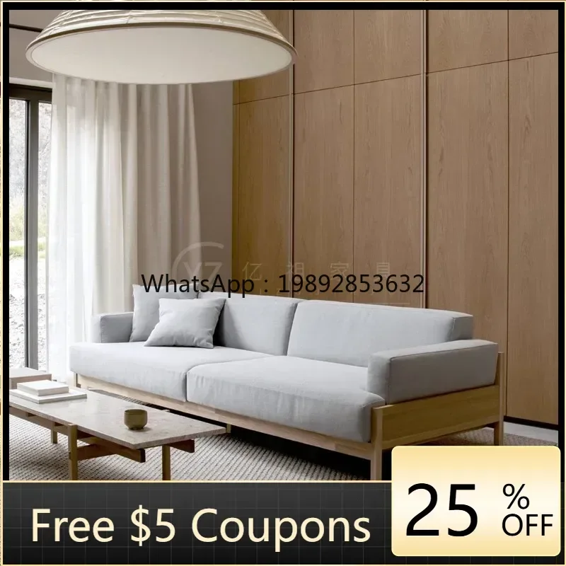 

S1 Minimalist Ash Bed & Breakfast Fabric Sofa Solid Wood Living Room Double Three-Seat