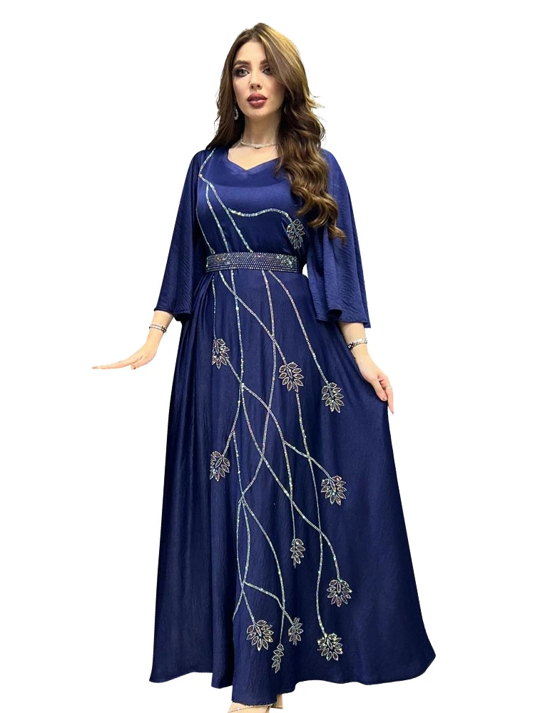 Turkey Muslim Dress Women Abaya Diamond Lace-up Party Dresses Moroccan Kaftan Ensemble Femme Musulmane Hijab Vestidos