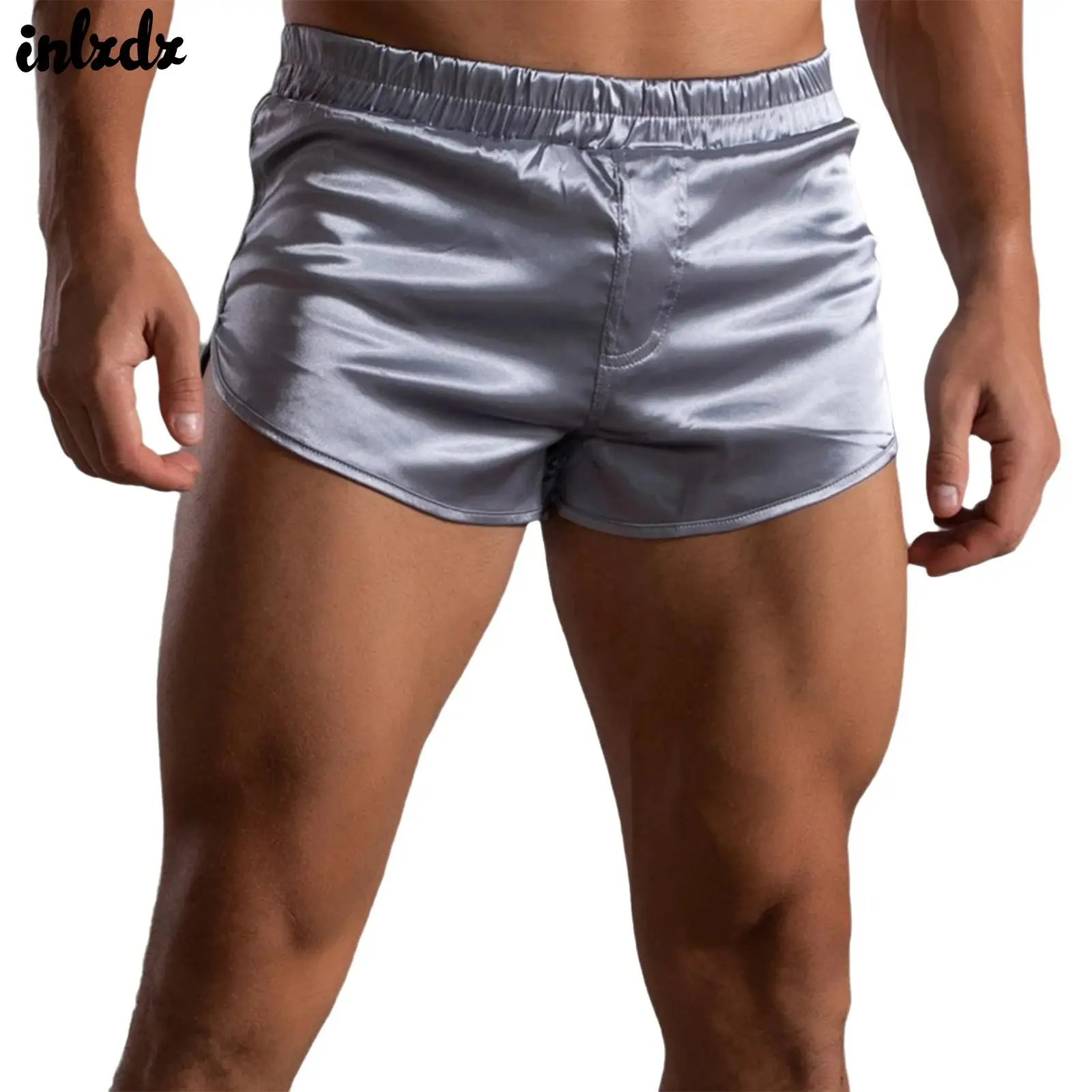 

Mens Silky Satin Boxer Shorts Sleepwear Elastic Waist Solid Color 3 Inch Shorts Pajama Bottoms Shorts Homewear Sports Shorts