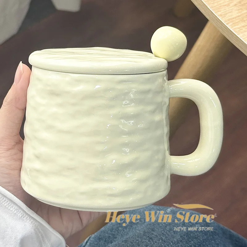 Mug with Spoon Lid 400ml Ceramic Household Drinking Cup Nordic Style Solid Color Couple's Mugs Companion Gift Office Coffee Cups