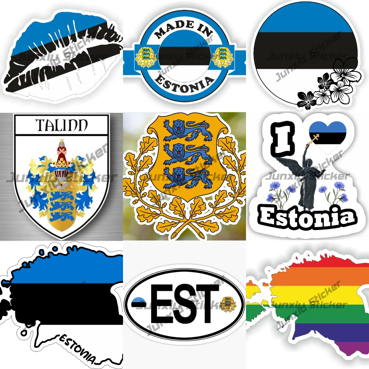 

Estonian Coat of Arms Sticker Made in Estonia Gay Rainbow Map Flag Round Seal UV Protected PVC Sticker for Camper Laptop Book
