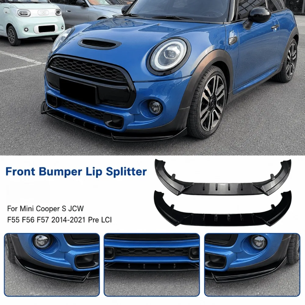 Front Bumper Lip Splitter For Mini Cooper S JCW F55 F56 F57 2014-2021 Pre LCI Spoiler Body Kit Exterior Styling Auto Accessories