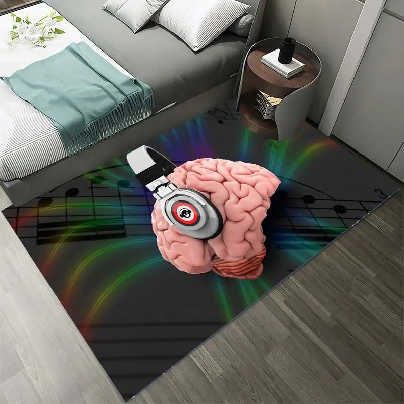 15 Sizes Headphones and Brain Music Headphones Custom Carpet Rugs for Bedroom Play Mats Outdoor Rug Gift Living Room Rugs Gift