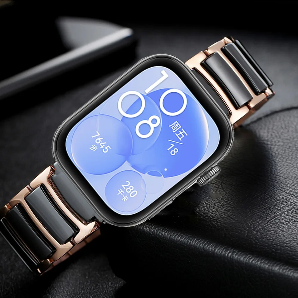 Luxury Ceramic+Metal Strap For Huawei Watch Fit 4/Fit 4Pro Band Stainless Steel Business Bracelet For Huawei Watch Fit 3 Correa