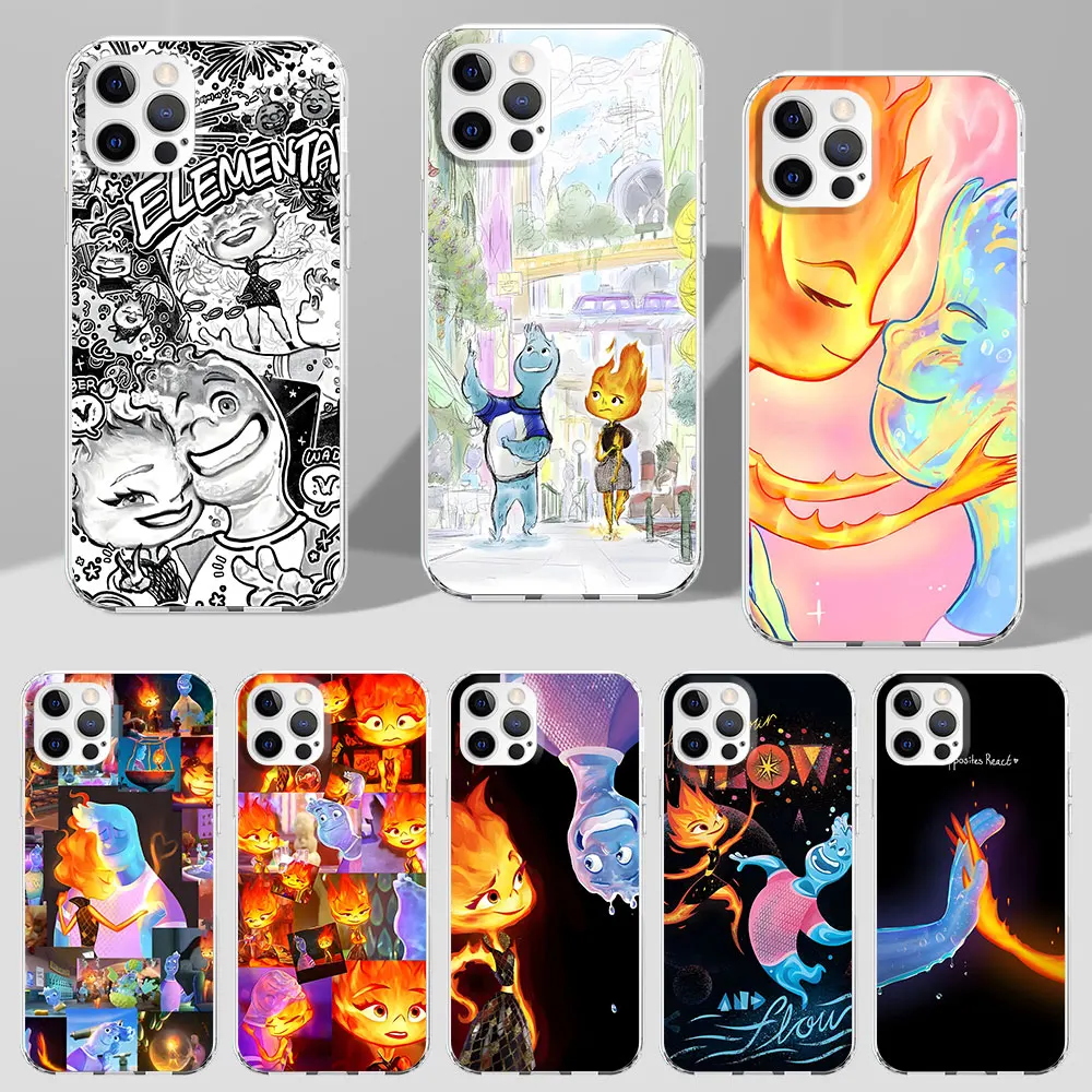 Disney Elemental Case for Apple iPhone 13 11 14 15 Pro Max 7 8 Plus 12 Mini X XS MAX XR Transparent TPU Soft Phone Cover Coque