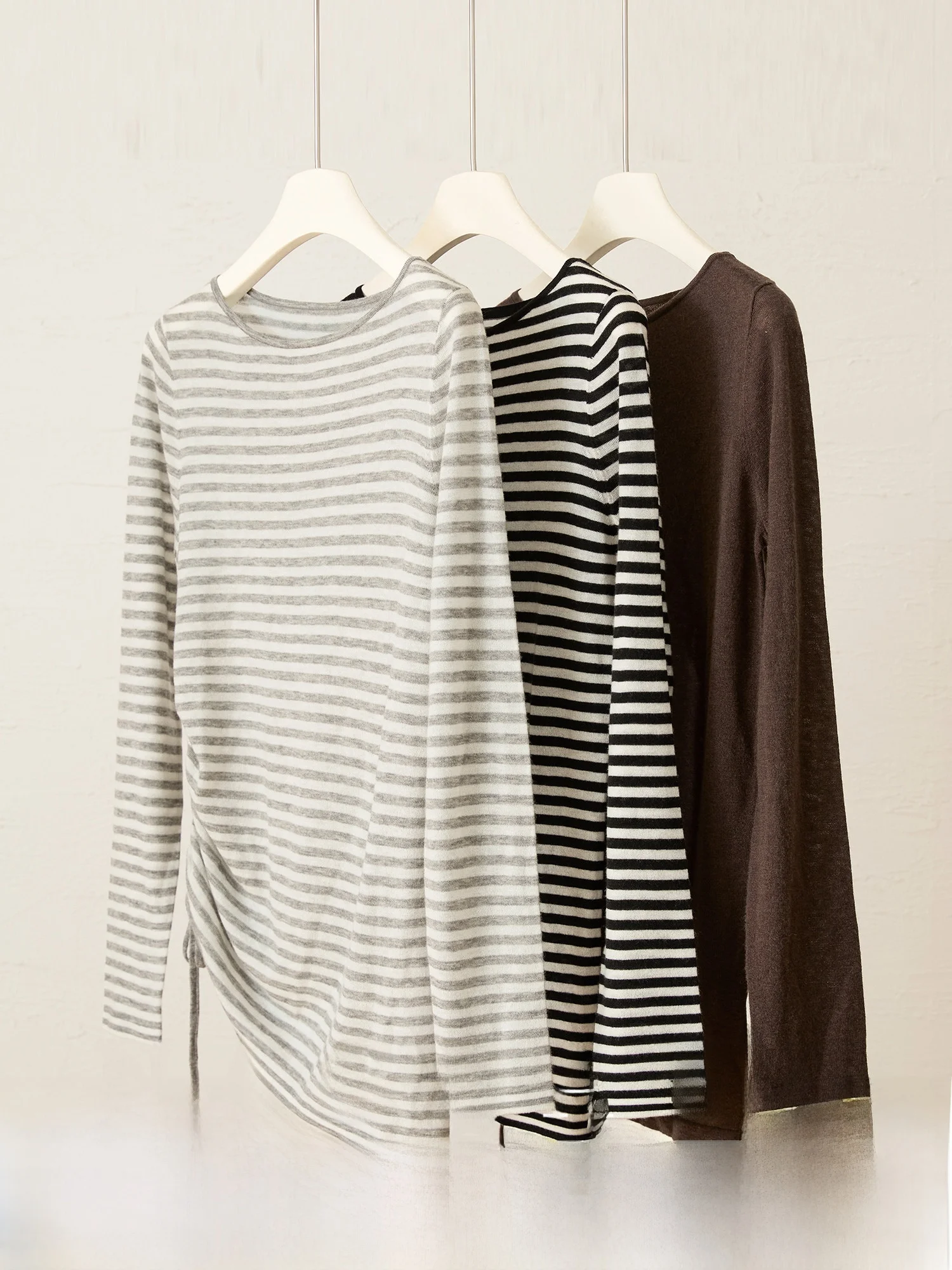 

NAGUAGU Pumpkin Valley Knitted Series High Quali Wool Stripe Color Blo Side Dstring Sweater Top Commute Sle Loose Fit