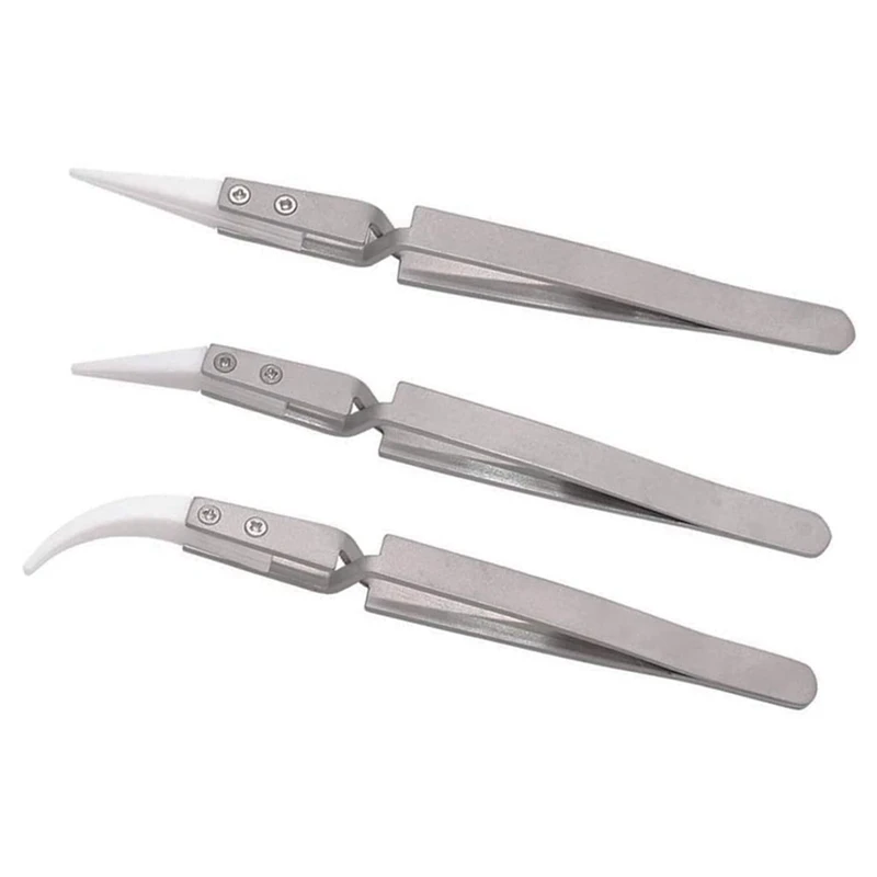 

3Pcs Anti-Static Reverse Ceramic Tweezer IC SMD SMT Reverse Tweezers Heat Resistant 1000 Degree Hand Tools