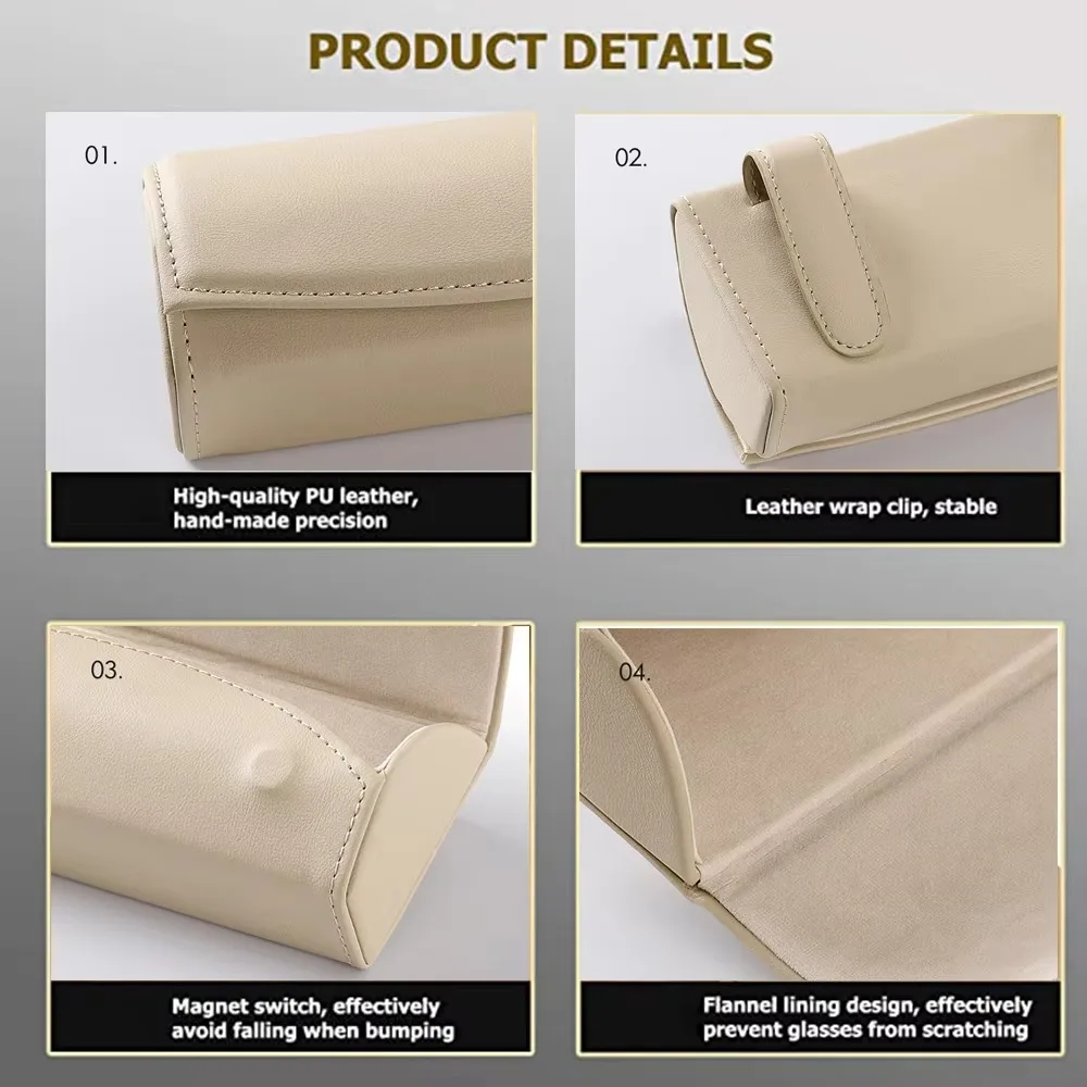 Durable Leather Sunglasses Holder Protective Universal Fit Glasses Protective Box Beige Color Auto Organizer Box Woman Man