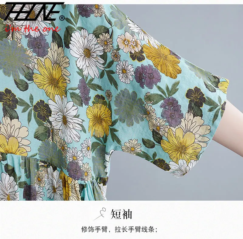 Summer Floral Beach Dress for Women Robe Oversized Loose Long Casual Korean Cotton Woman Ladies Print Dresses Vestido Feminino