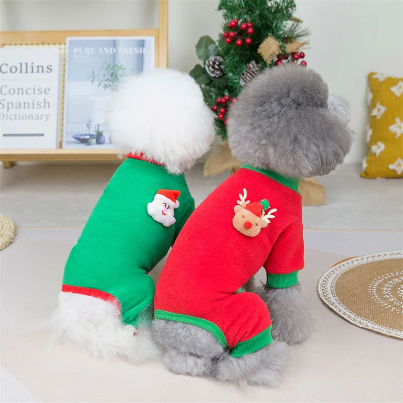 

Christmas Dog Clothes Winter Pet Products Jumpsuit Rompers Xmas Dog Clothing Costume Apparel Pomeranian Yorkie Poodle Outfit