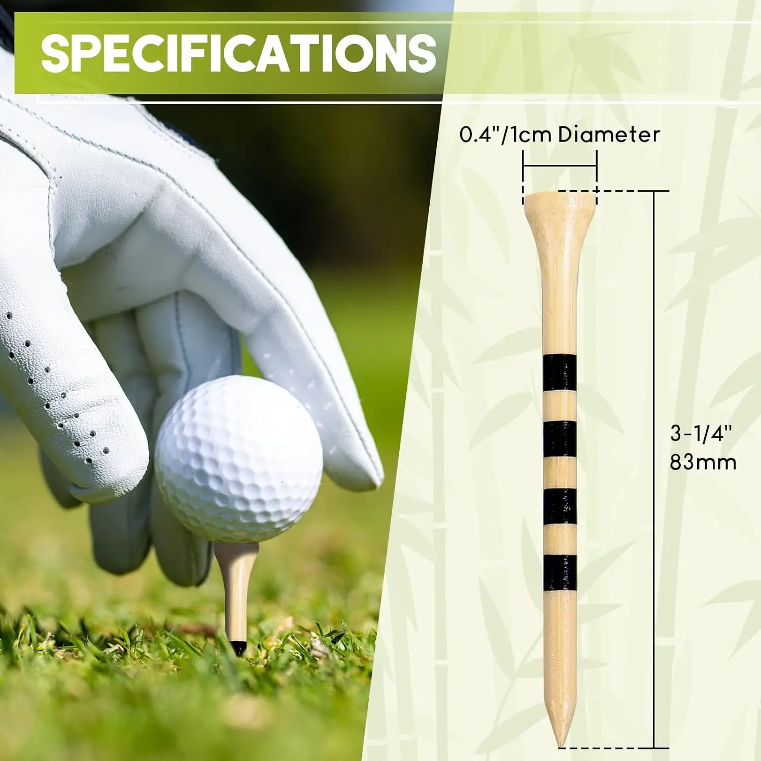50Pcs Professional Golf Tees Biodegradable Bamboo Golf Tees, Stable and Reliable, Available in Natural Color