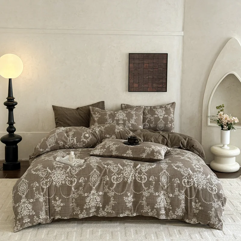 

Winter new jacquard high gram weight raw hemp retro washed wrinkle yarn printing household bedding kit