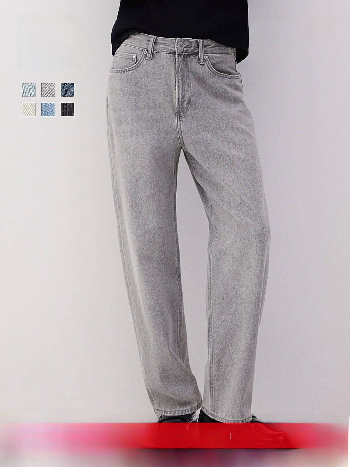 

H&M Men's Retro Washed Denim Jeans mid Waist Wide Leg Thick Cotton Straight Leg Pants Casual Loose Fit Youth Jeans