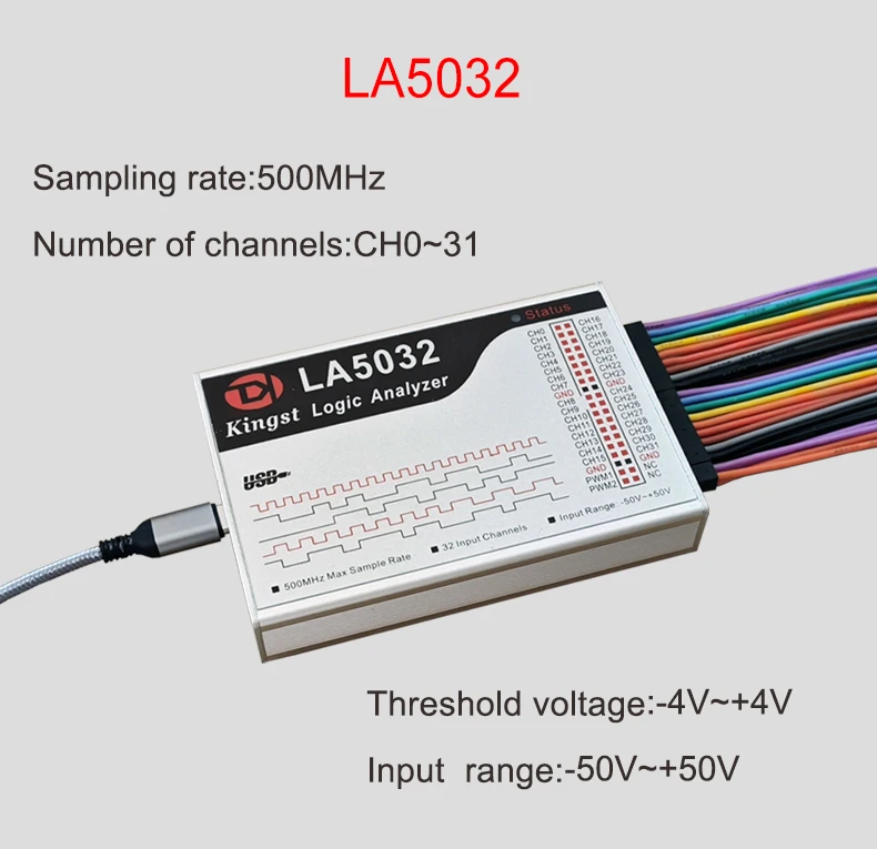 Kingst LA5032 USB Logic Analyzer 500M max sample rate,32 Channels,10B samples, MCU,ARM,FPGA debug tool, English software