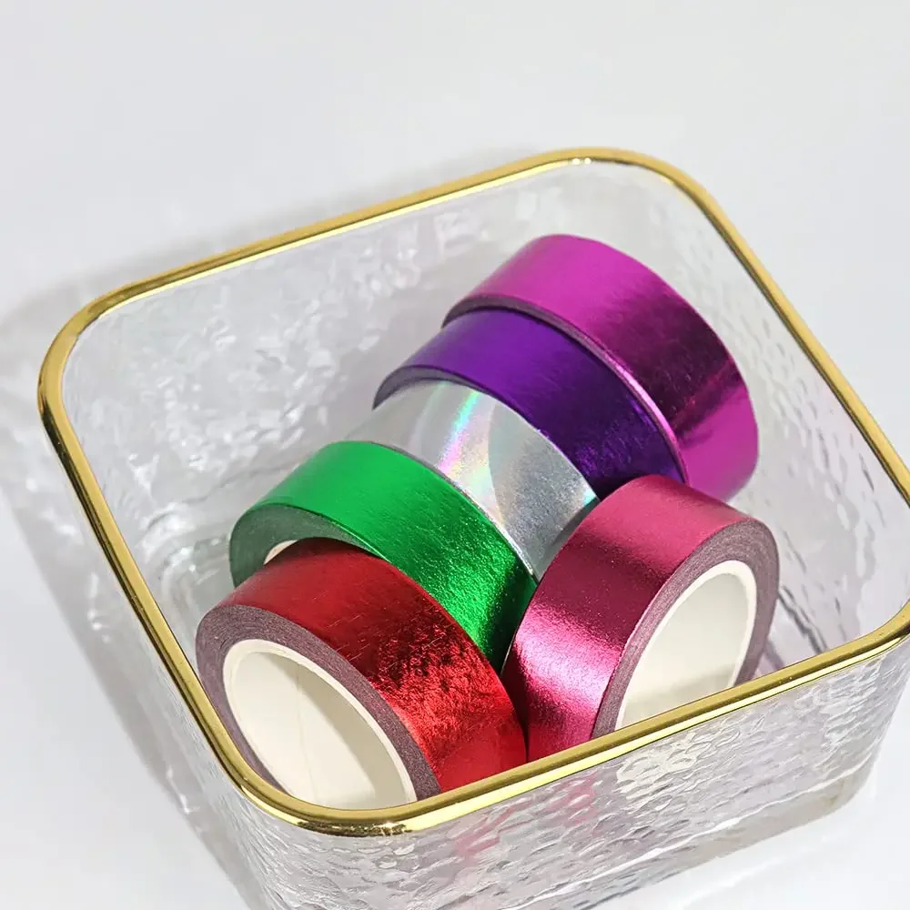 New Washi Tapes Set 10M*15mm Self Adhesive Metallic Masking Tape for Gift Wrapping DIY Craft Scrapbooking Journals Decor