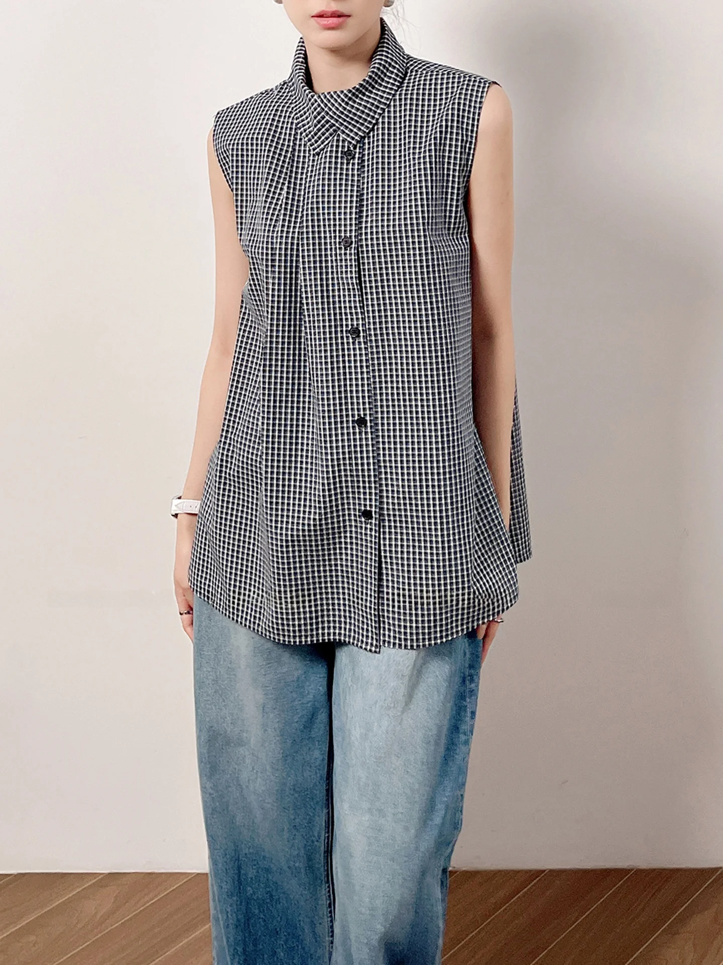 

Pure Cotton Svel Collared Women's irt Single Buttoned Vest Top Faionable mat Sle Loose Fit Autumn New Arrival