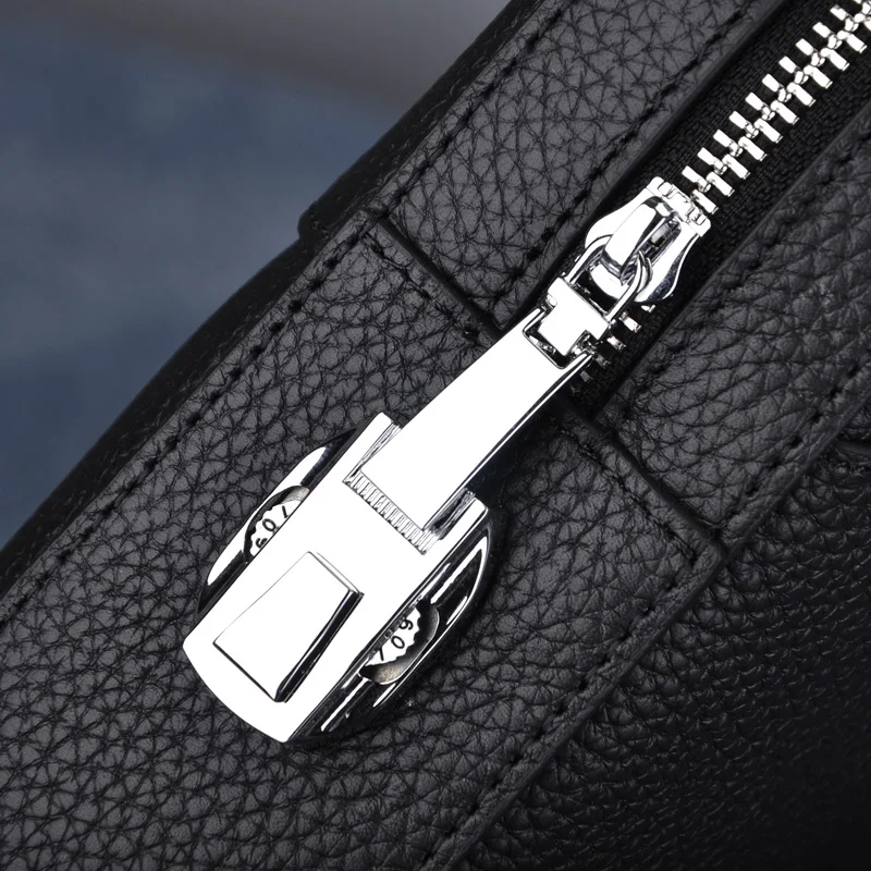 Briefcase Top Layer Cowhide Portable Casual Business Large Capacity Men's Cross Square Sandwich Zipper Black Fashion Portable1Pc
