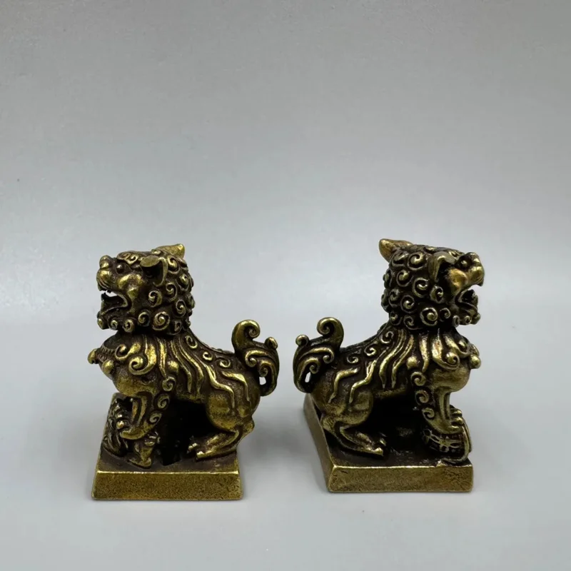 30.4 مللي متر البرونزية فو فو الكلب الحرس الأسد زوج صغير ختم الخاتم تمثال 24139 #6
