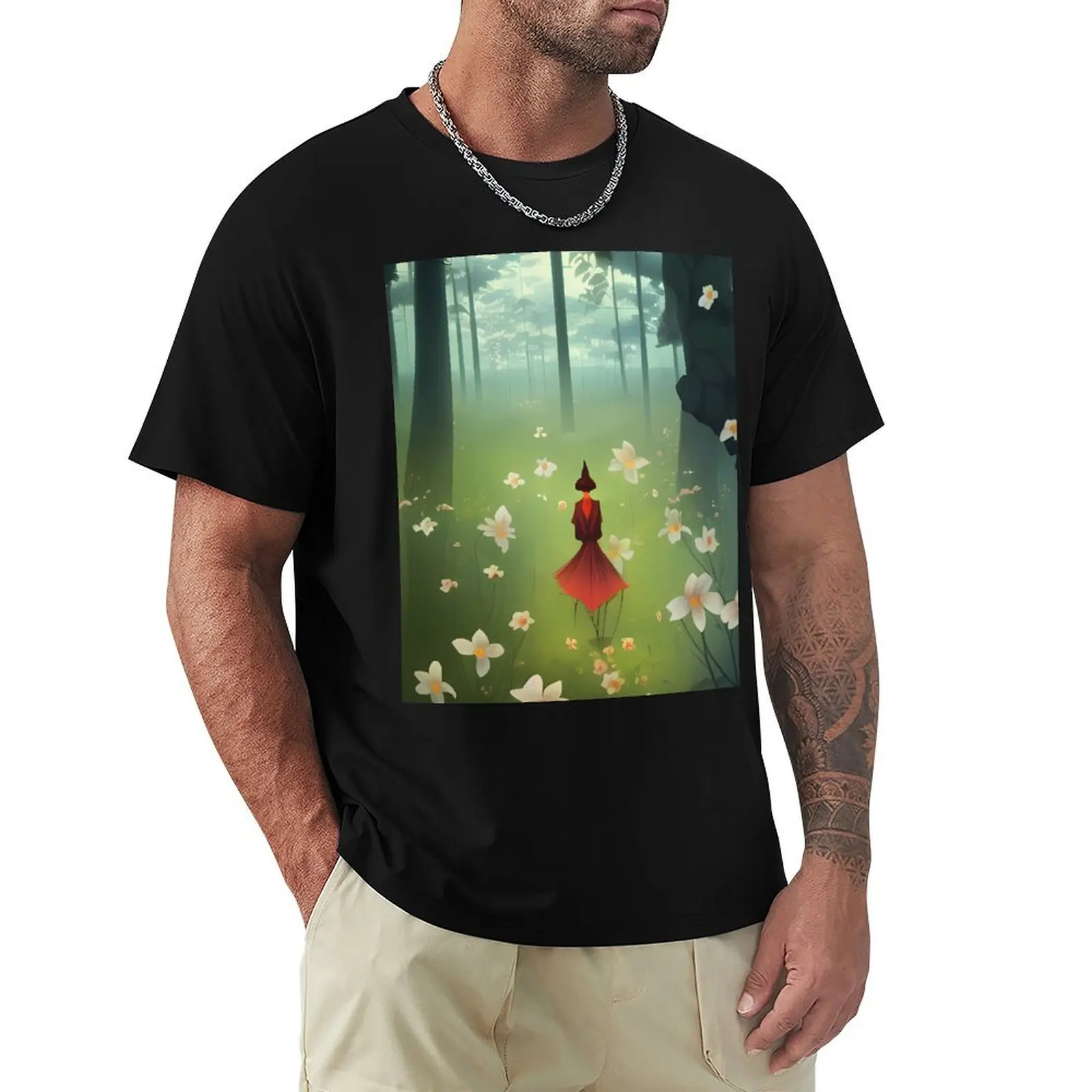 Wandering Soul Collection, Dreamy abstract landscape, forest, nature, red, green, foggy, version 3 T-Shirt