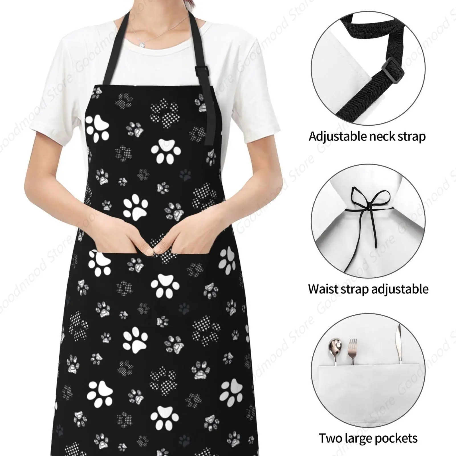 Dog Grooming Apron Waterproof Funny Animal Dogs Paw Aprons with 2 Pockets for Men Women Cute Pet Bathing Bibs Adjustable Kitchen