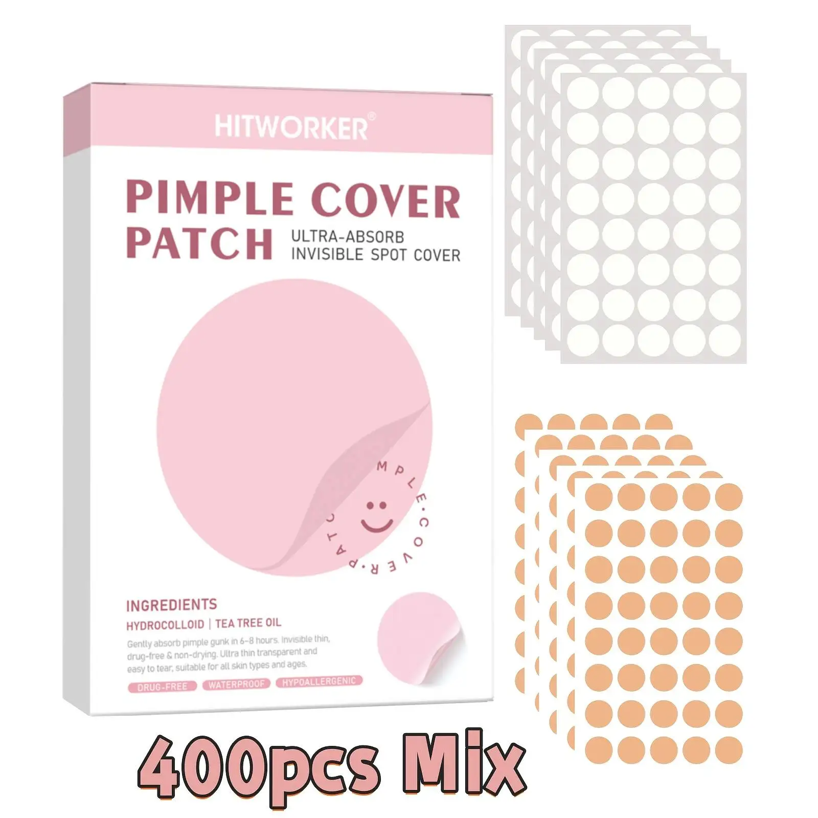 400 Parches Hidrocoloides para el Acné y las Espinillas, Tratamiento Efectivo para las Imperfecciones, Invisibles y Amigables con la Piel