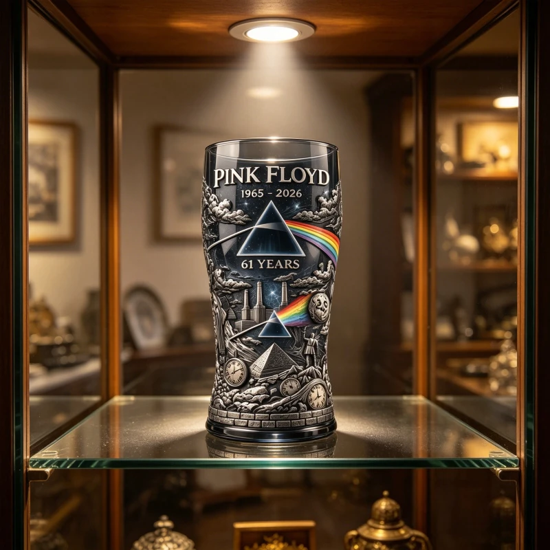 Pink Floyd 61th Anniversary Embossed Beer Glass The Dark Side of The Moon Prism Rainbow Collectible Cup Rock Band Fans Gift