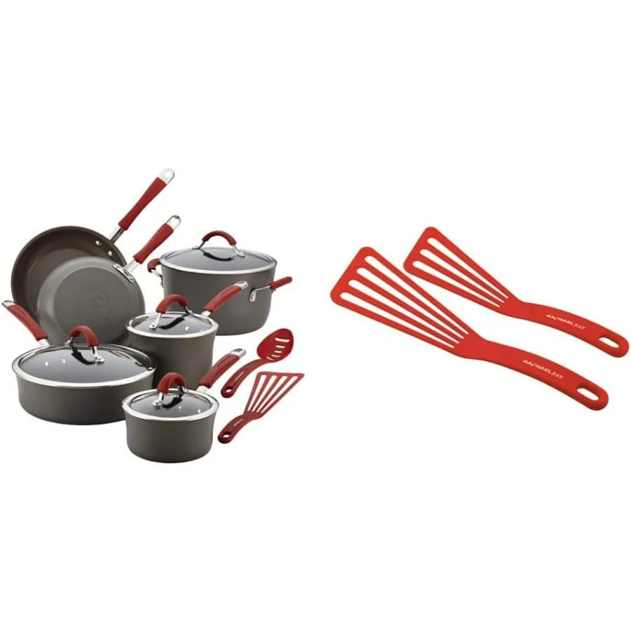 

87630 Cucina Жесткая анодированная посуда с антипригарным покрытием Набор кастрюль и сковородок Кухонные инструменты и гаджеты из 12 предметов Нейлоновая кухонная утварь Лопатка