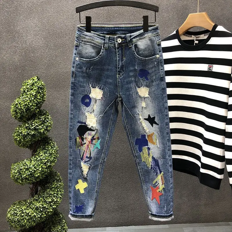 

Harajuku New Spring and Summer Slim Work Korean Clothing Slim Luxury Embroidery Work Wear Overalls Hip-hop Streetwear Pants Men