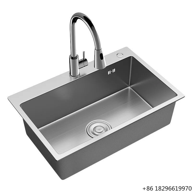 Kitchen Dish Washing Basin Handmade Large Single Embossed Nano Household Pool Stainless Steel Sink Thickened