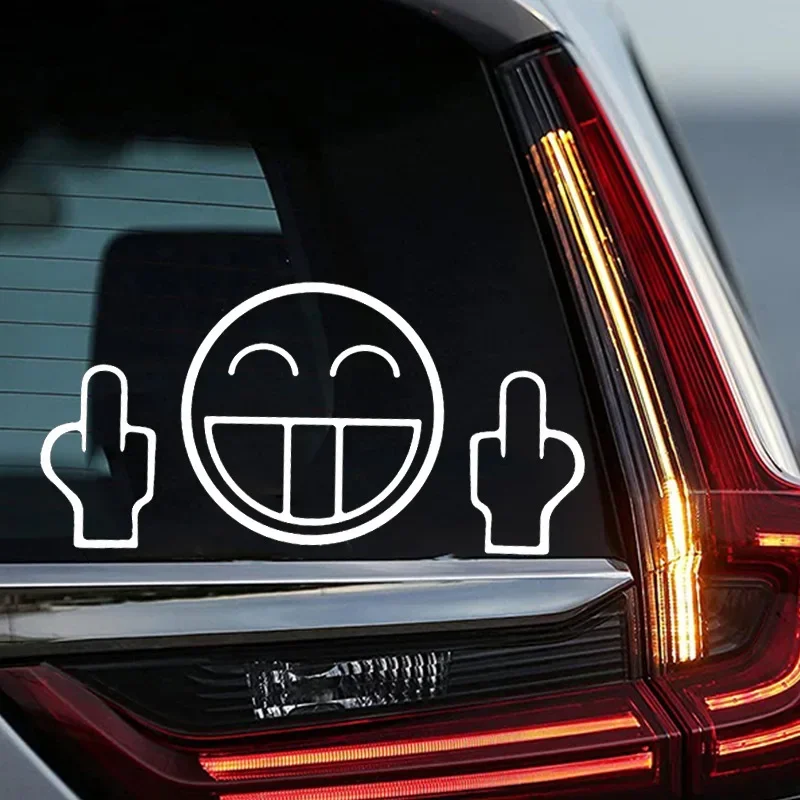 15x9.4cm Smiling Middle Finger Emoji Car Sticker Auto Body Bumper Windows Motorcycle Laptop Vinyl Film Decal Car Accessories