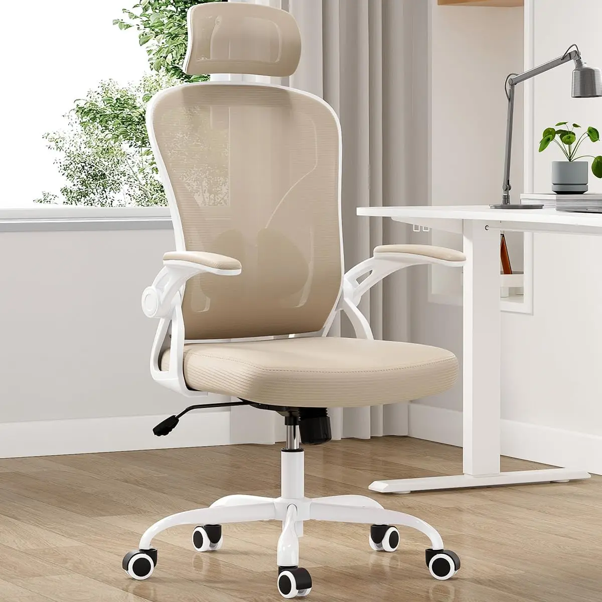 Ergonomic Office Chair, Home Office Desk Chair with Headrest, High Back Computer Chair with Flip-up Armrests and Adjustable