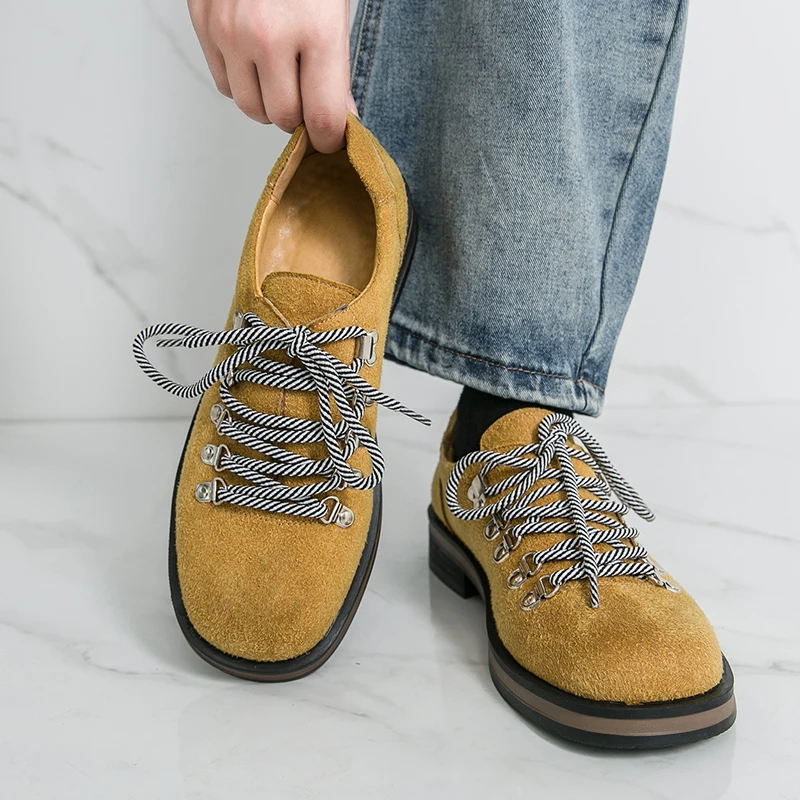 

Round Toe Derby Shoes Frosted Leather Niche Design Versatile High Street Commuting Workwear Outdoor Casual Bread Shoes