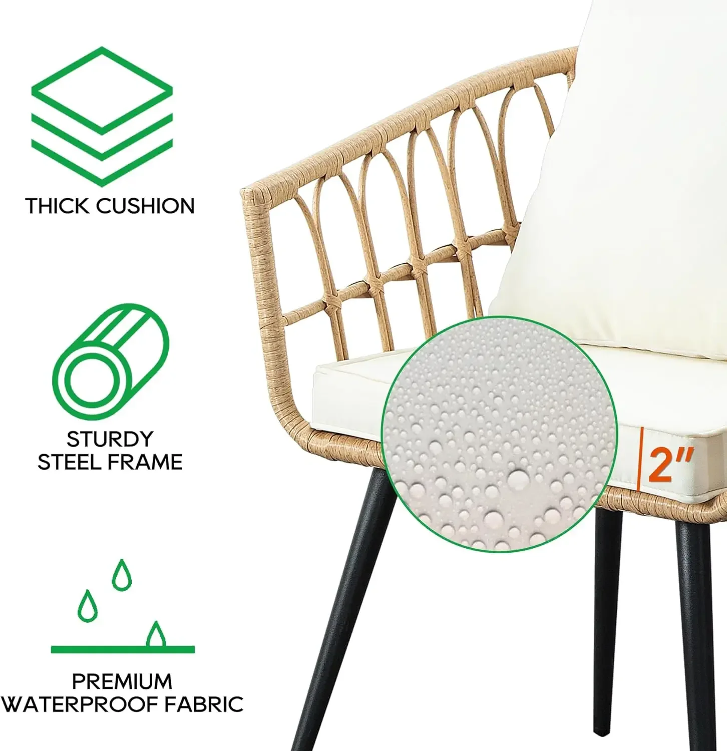 Outdoor Wicker Apartment Balcony Furniture Sets, Rattan Table and Chairs Set of 2 for Porch Backyard Lawn Poolside Deck, Beige