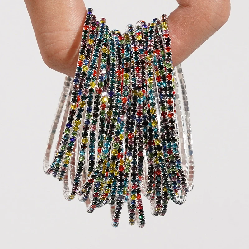 5 Stück modische bunte Strass-Kristall-Stretch-Armbänder für Damen, elastische stapelbare Armbänder, Armband für den Alltag, Damenschmuck – Detail 8