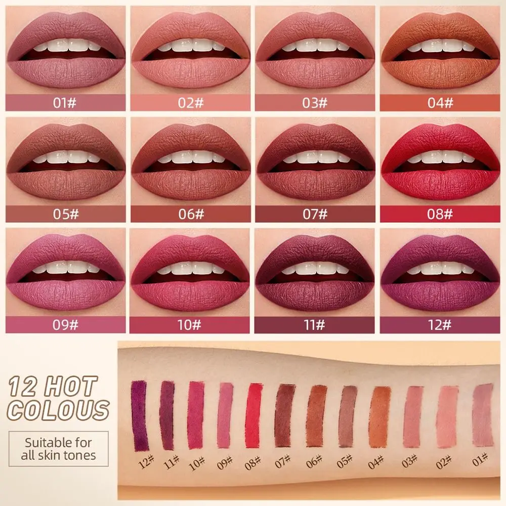 Langdurige Matte Nude Lippenstift Lipliner Kleurvast Waterdicht Lipliner Potlood Hydraterende Lippen 12 Kleuren Cosmetische Tool Make-Up