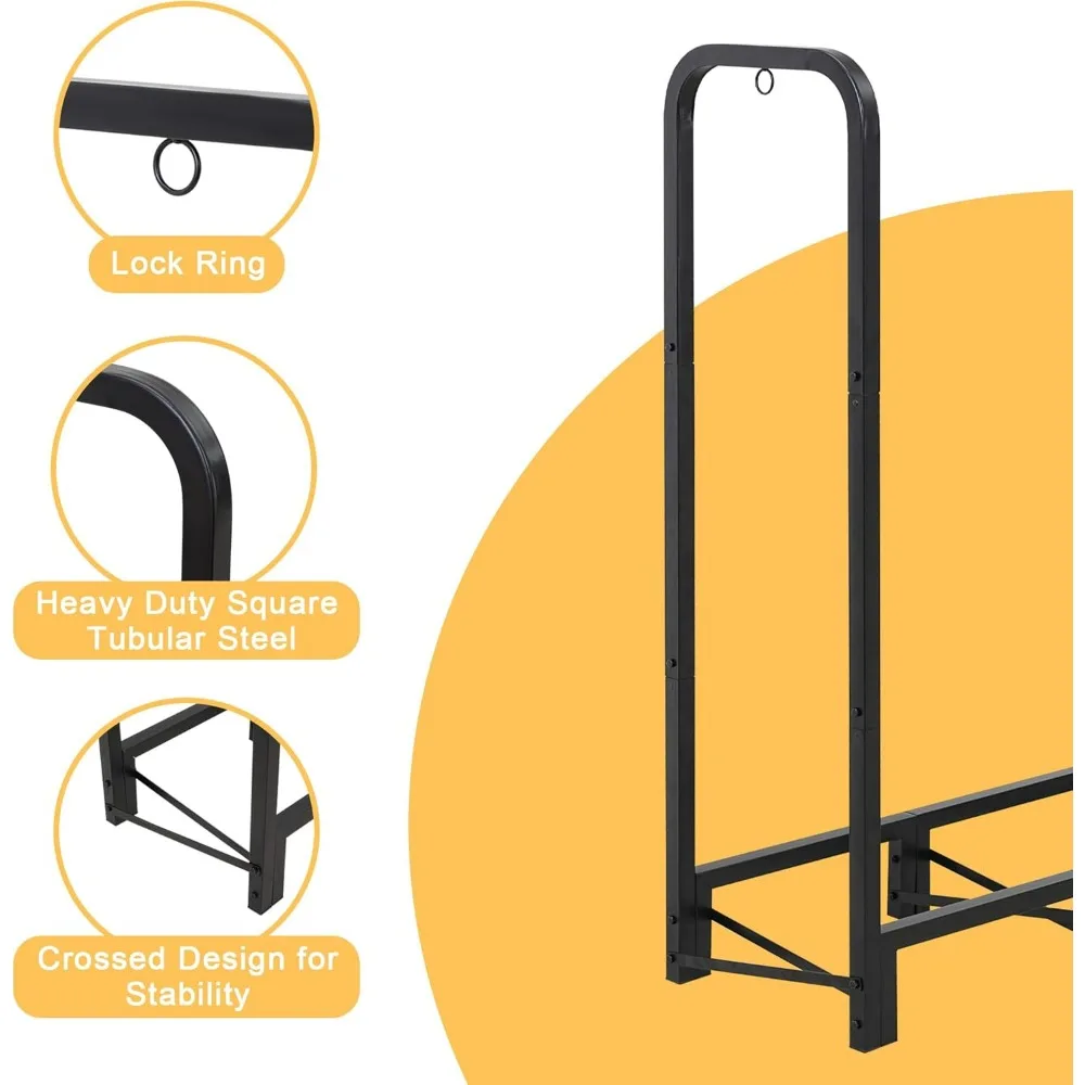 تخزين متين من الخشب الحطب في الهواء الطلق مع غطاء، رف سجل عالي التحمل للاستخدام الخارجي والداخلي