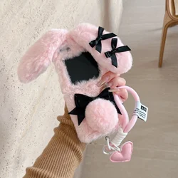 For Galaxy Z Flip 6 5 4 3 bowknot Maid Bunny Folding Plush Phone Case with Lanyard Phone protective jacket