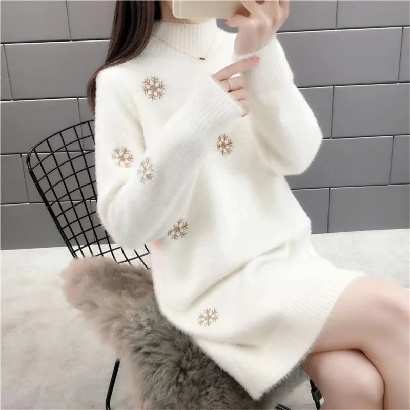 Premium Women's Knitted Sweater Non-Balloning Medium Length Autumn Winter New Sle Dongguan Daliang High Collar Long Sve