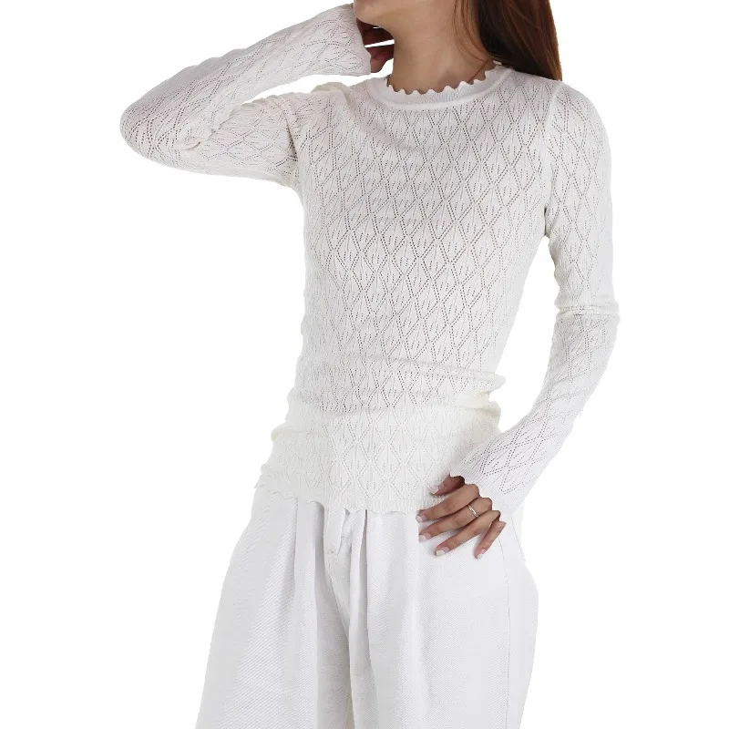 

Women's Knitted Sweater Lace Pullover Long Sleeve Lace Hollow Bottom Shirt Knitted