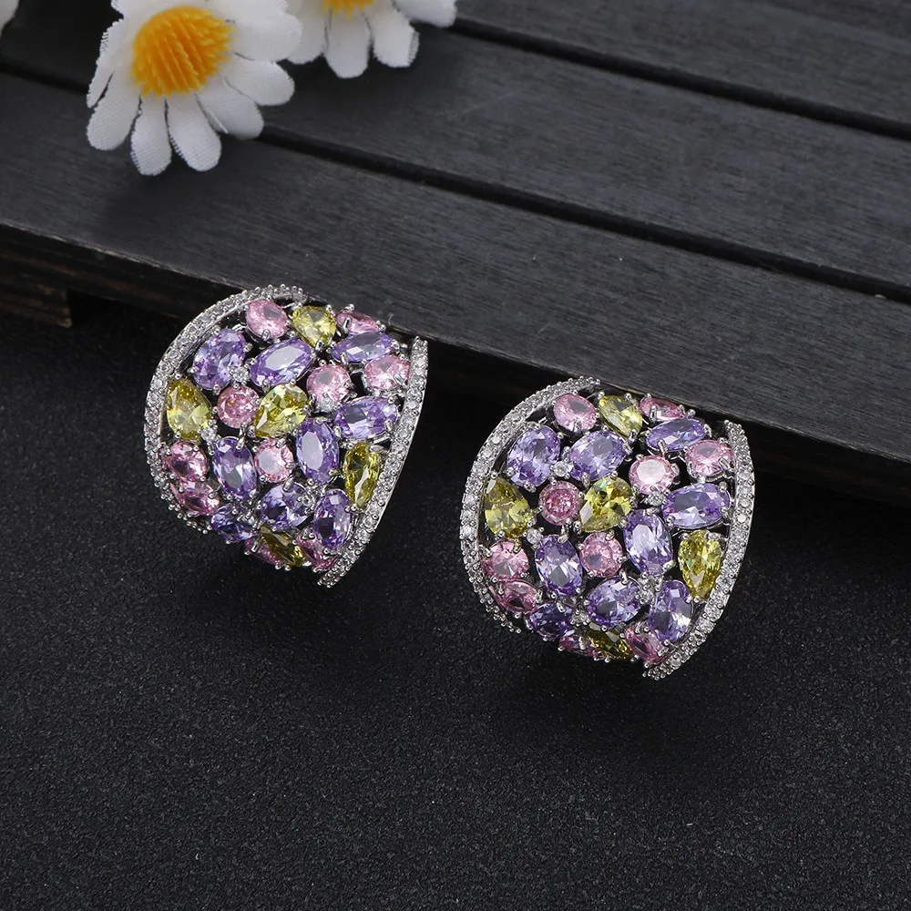 

Luxury Leaves CZ Cubic Zircon Statement Big Hoop Earrings For Women Wedding DUBAI Bridal Round Circle Hoop Earring