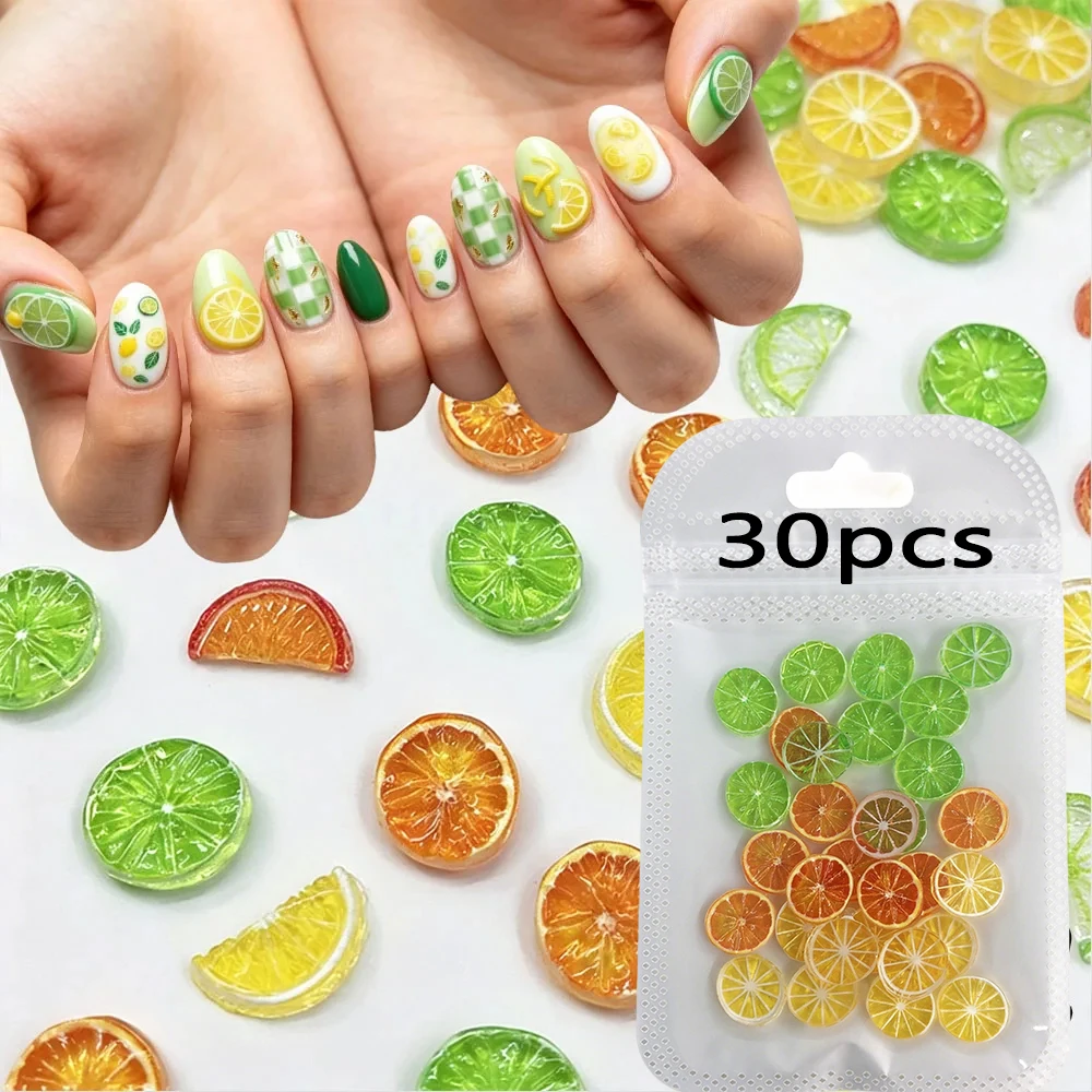 30pcs Mixed Cute Lemon Slices Resin Nail Art Charms Realistic Fruit Slices Orange Patches Mini Nail Decorations Summer Nail Part