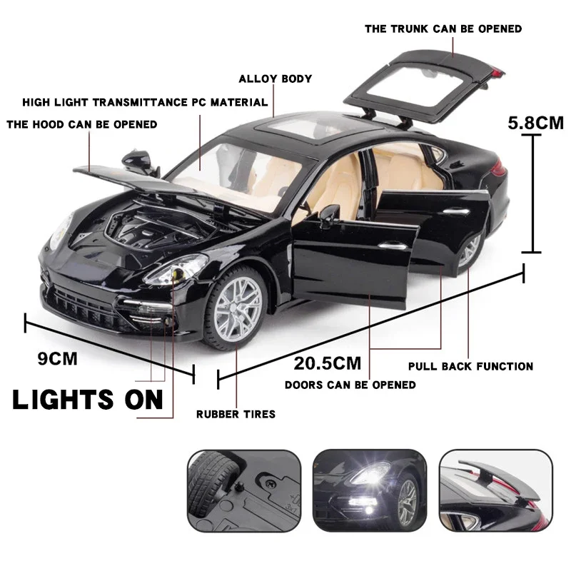 1:24 Porsche Panamera Alloy Diecasts & Toy Model pojazdów Symulacja dźwięku i światła Pull Back Kolekcja zabawek dla dzieci Prezent