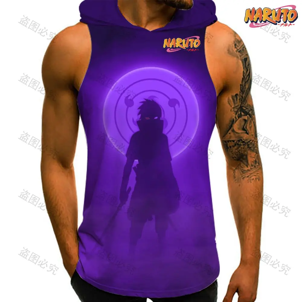 Men Clothing Hooded Vest Streetwear Man Sleeveless Shirt Naruto Anime Men's T-shirts 2023 Clothes High Quality Y2k Bodybuilding