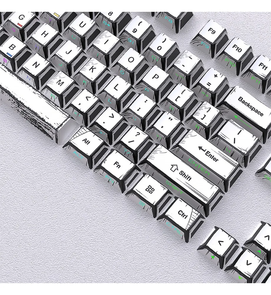 Keycap comic white keycap original small full set of 125 keys side engraving luminous thermal sublimation PBT magnetic axis