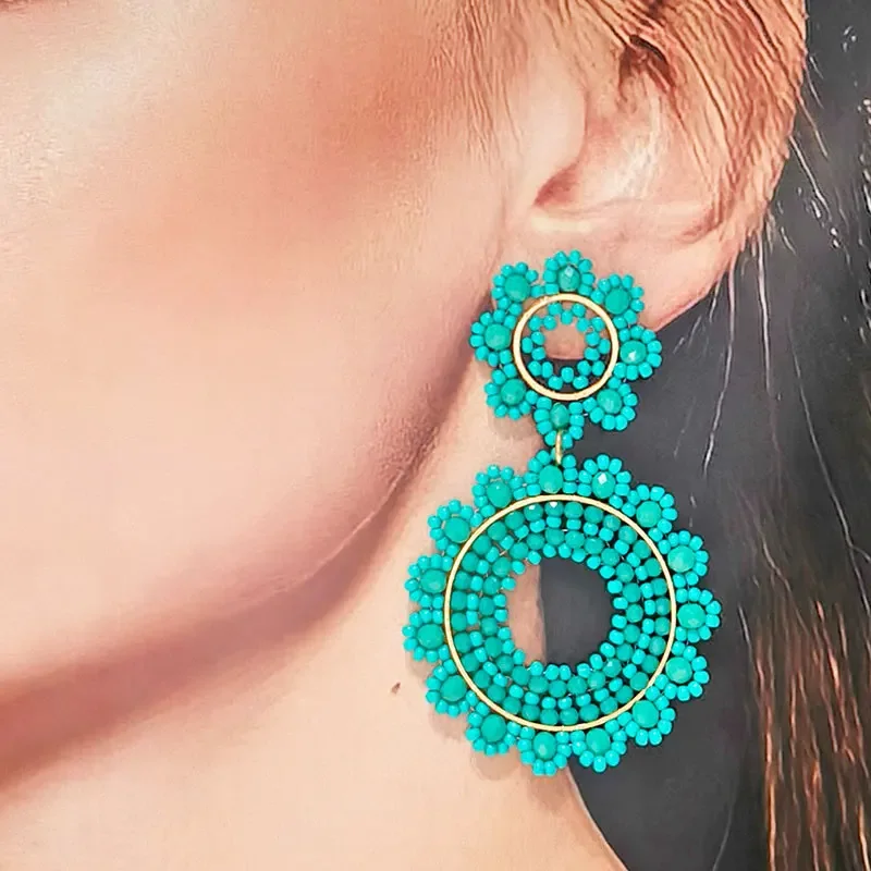 2025 Handmade Bead Earring Crystal Circle Hollow Out Double-deck Originality Hand Knitting Bohemia Beaded Earrings for Women