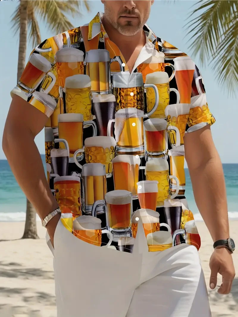 

Hawaiian Beer Shirt For Men 3d Printed Short Sleeve Shirts Oktoberfest Party Button Shirt Tees Unisex Casual Tops Men Clothing