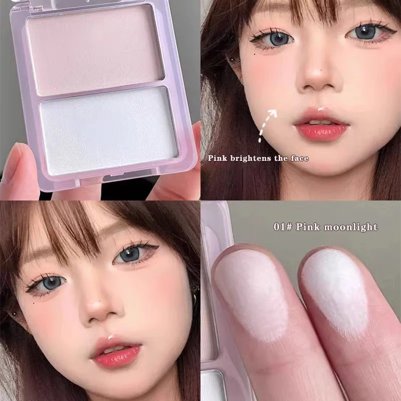 Contorno de alto brilho 2 em 1, brilho facial fosco de dois tons, paleta de blush de sombra tridimensional, maquiagem estilo coreano