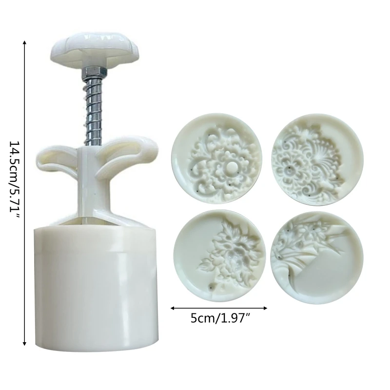 Classic Flower Pattern Moon Cake Mold, Including 1pc Mold And 4pcs Stamp, DIY Hand Press Cookie Stamps,  Baking Tools